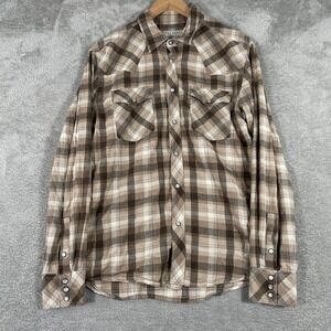Tecovas Pearl Snap Shirt Mens Medium Brown Plaid Western Flannel Cowboy Workwear